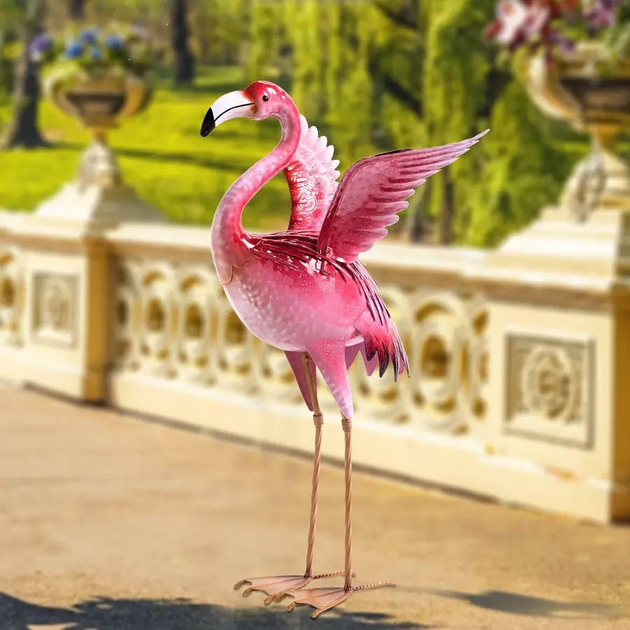 Garden Flamingo Statue Outdoor Metal Bird Sculptures Yard Art
