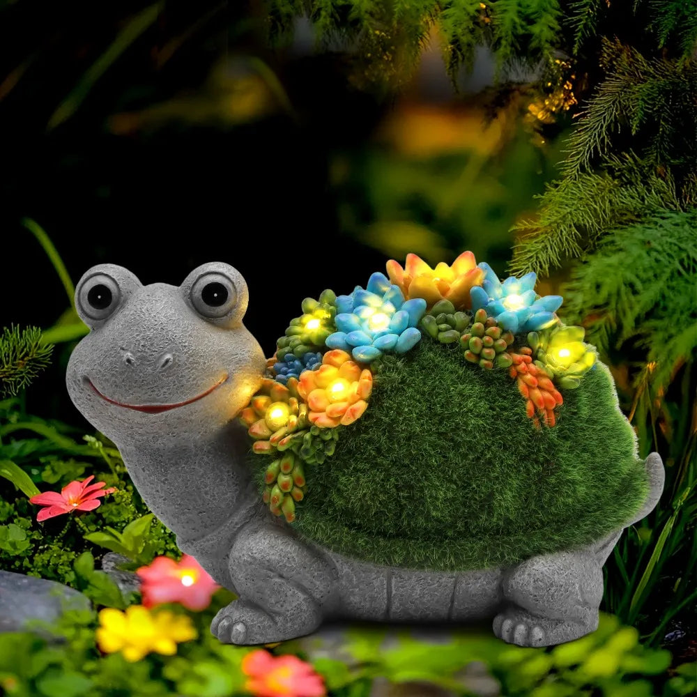 Solar Garden Statue Light Turtle Elephant Dragon Outdoor Decor