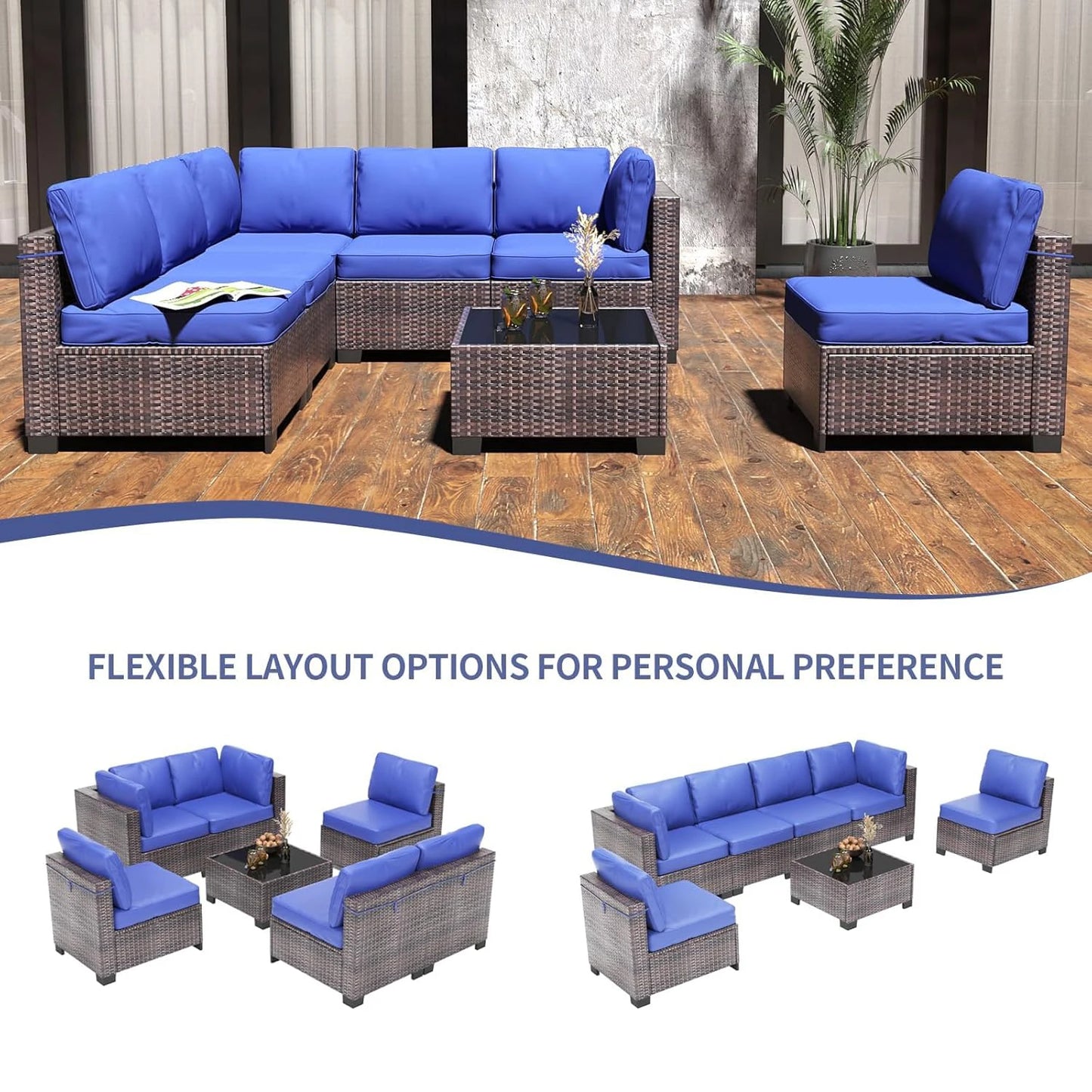 HobbyLane 7 Piece Modular Outdoor Furniture Set PE Rattan Wicker Garden Balcony