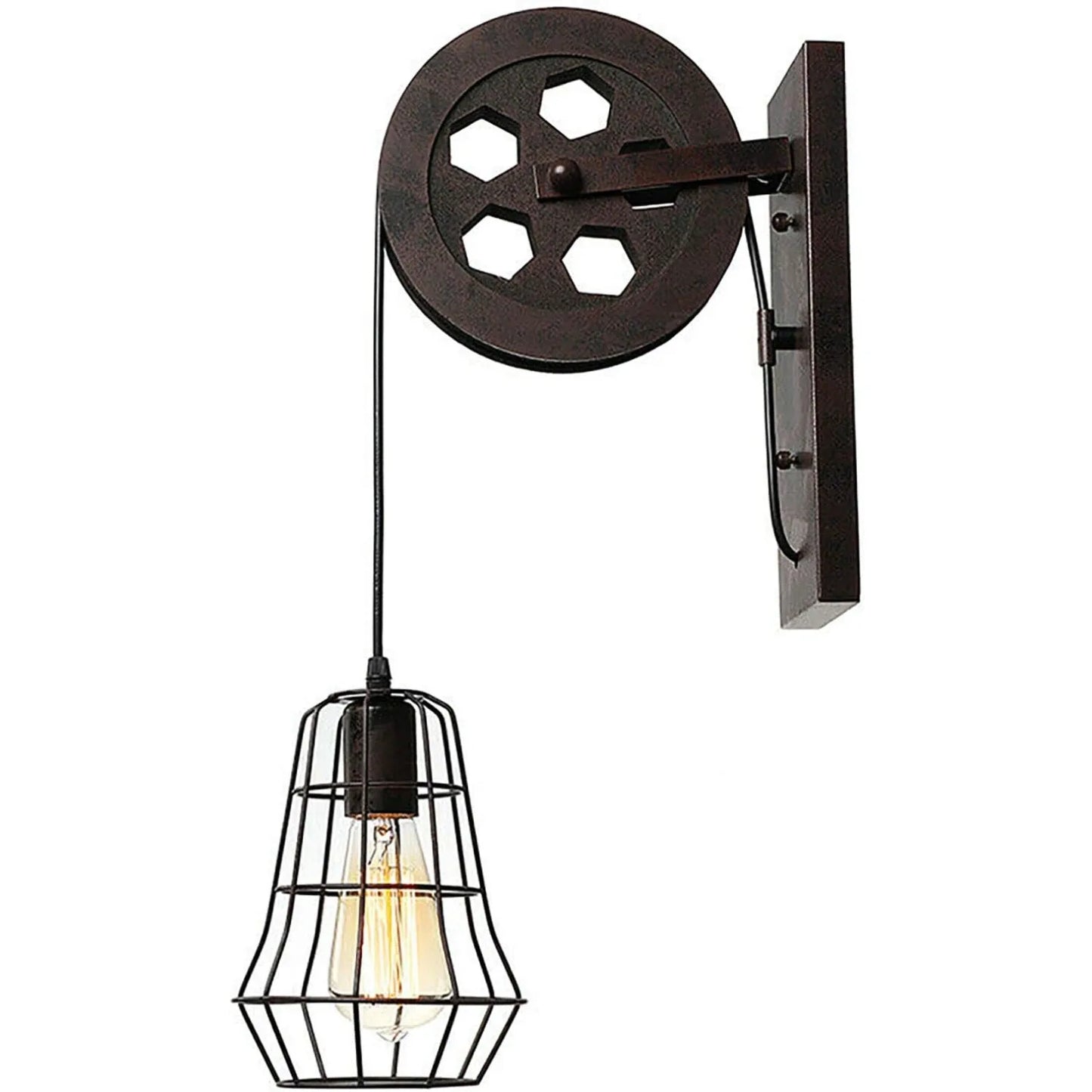 Bymaocar Industrial Wall Sconce Lift Pulley Iron Cage Lamp