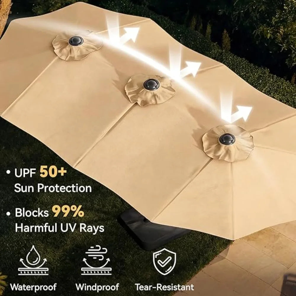 Outdoor Double Sided Rectangular Patio Umbrella With Base