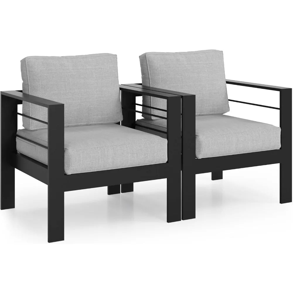Outdoor Aluminum Armchair Set With Cushions For Patio Furniture