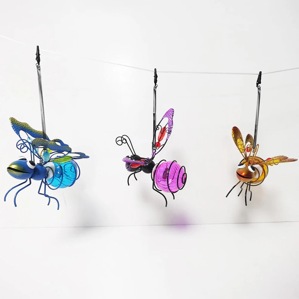 Solar Iron Insect Statue With LED Fairy Lights Outdoor