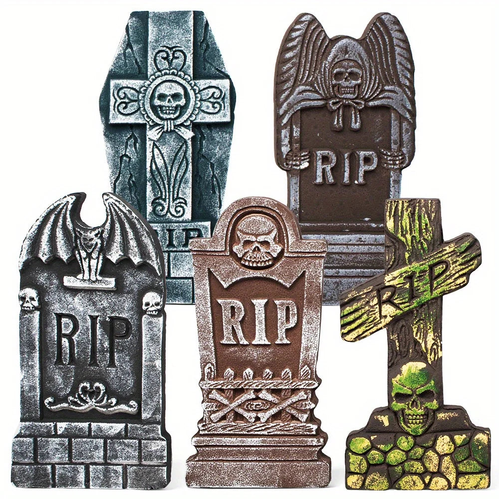 Halloween Foam Tombstones With Metal Stakes For Outdoor Decorations