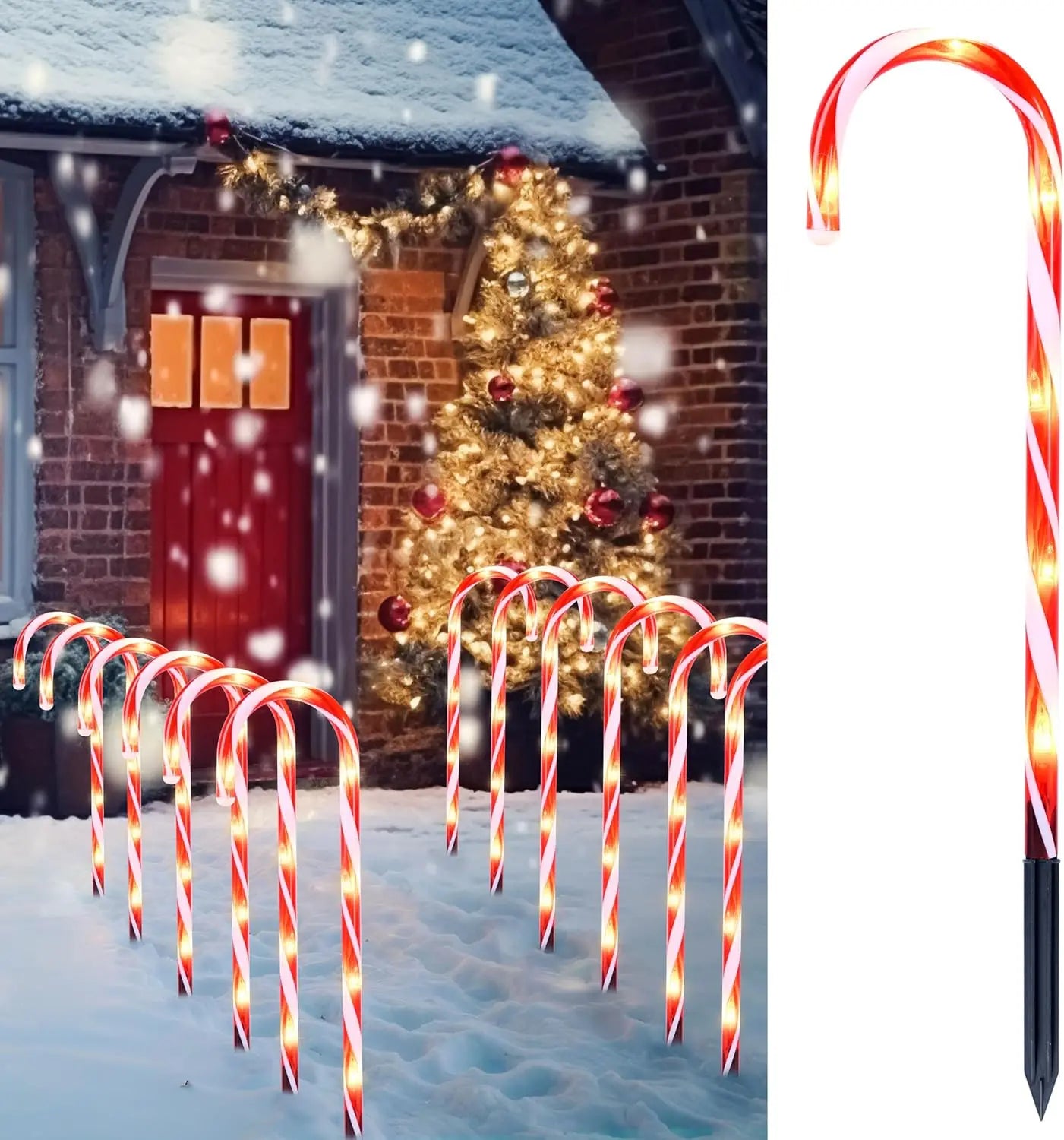 Joyfy Candy Cane Pathway Marker Lights, Set of 12 for Outdoor Christmas Decor