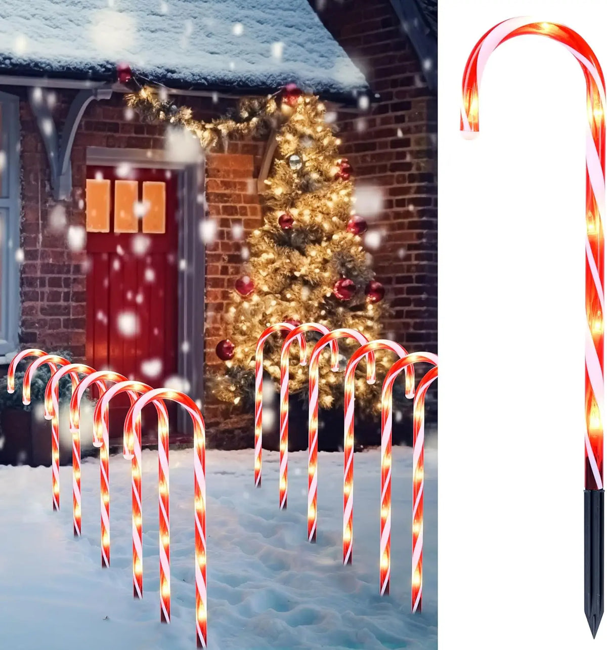 Joyfy Christmas Candy Cane Pathway Marker Lights Set Outdoor Decor