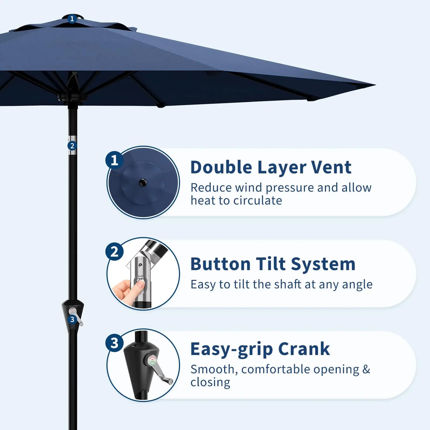 HiMISS Patio Umbrella With Crank Lift And Tilt