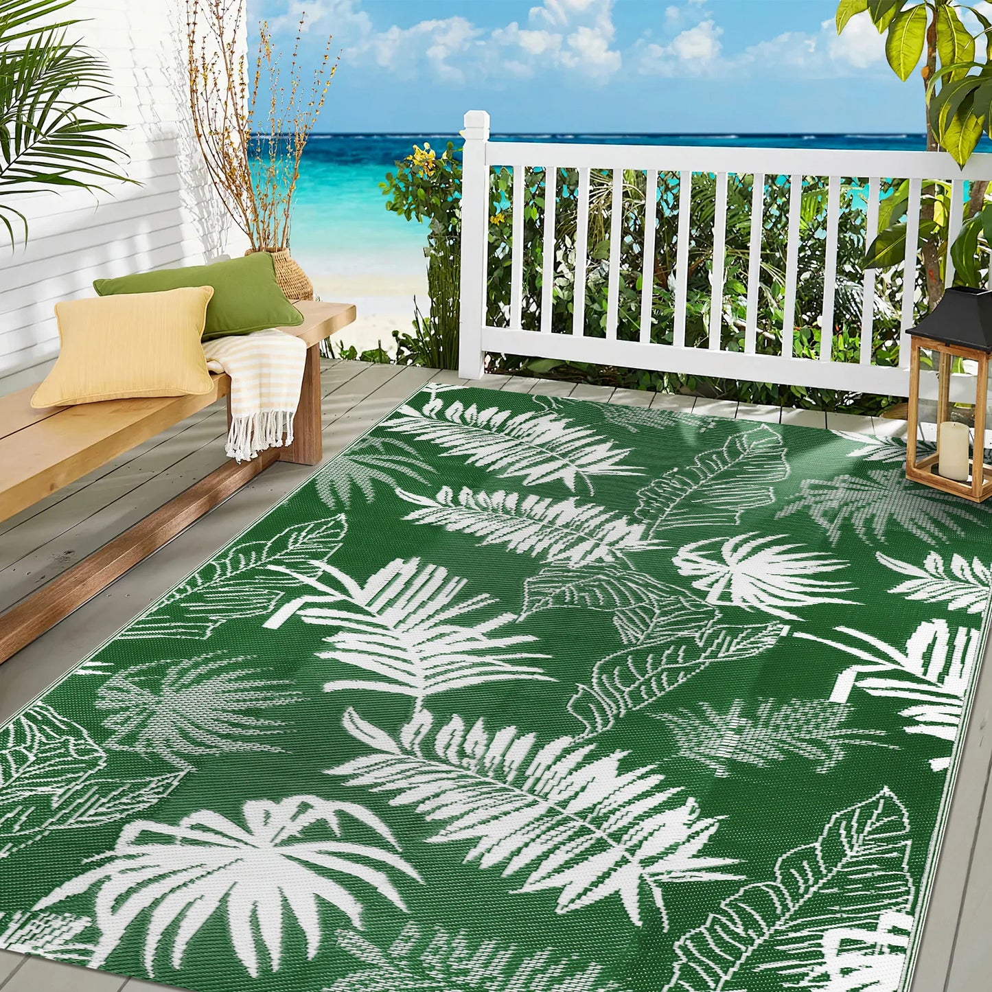 Outdoor Rug Waterproof Recycled Plastic Straw Rug For Patio Deck Camping
