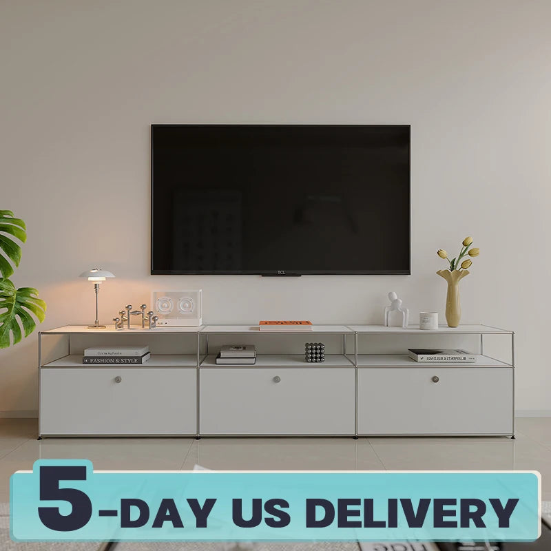Bigcityfur Modern Metal TV Stand Storage Cabinet For Living Room