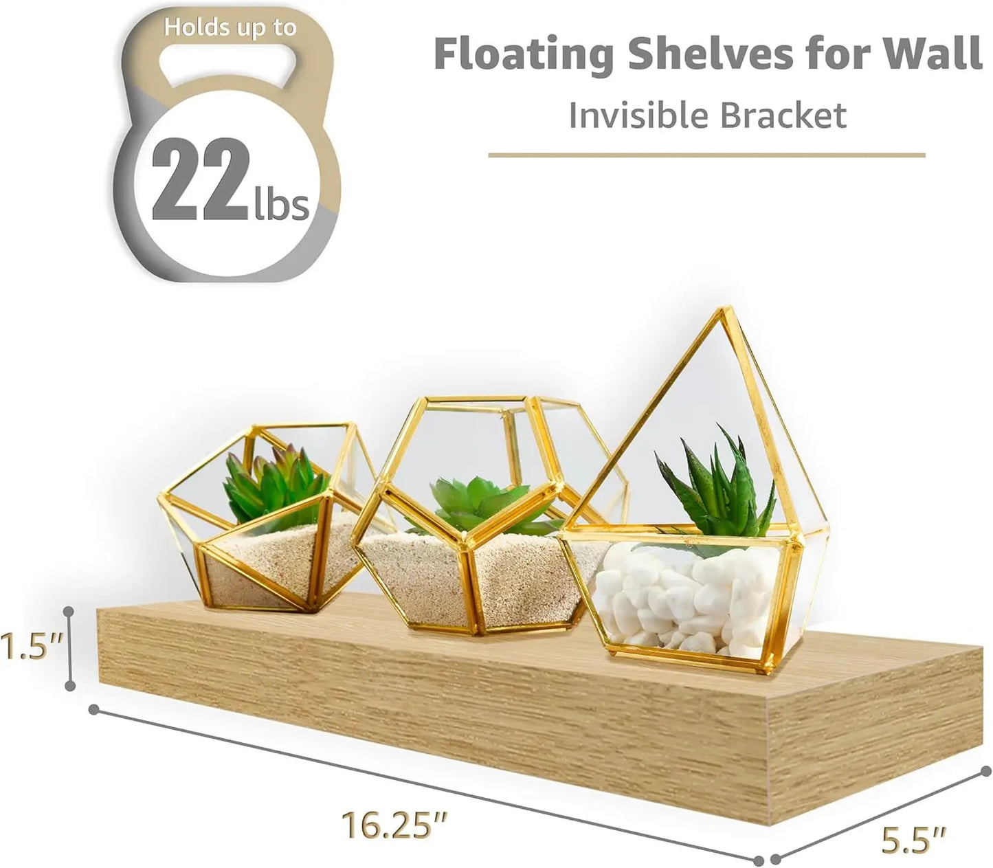 Maple Wood Floating Shelves Wall Mounted Storage Set