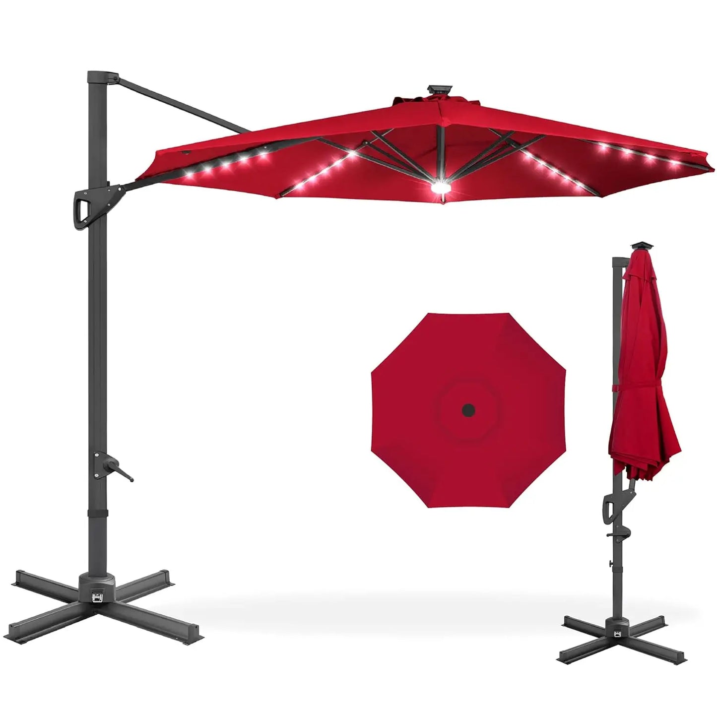 Cantilever Solar LED Patio Umbrella 360-Degree Rotation