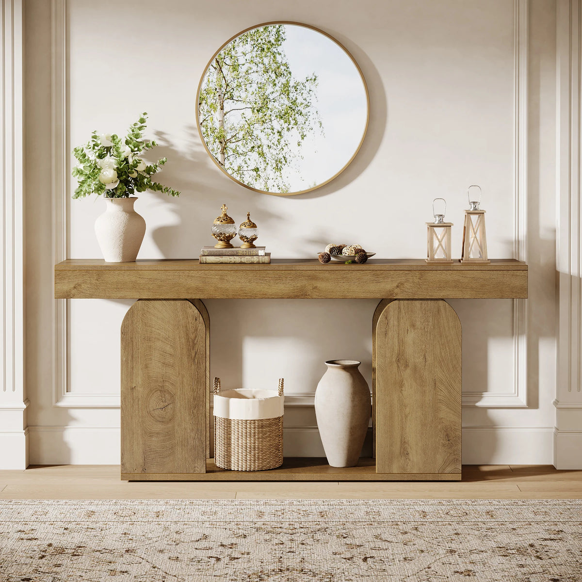 Tribesigns Farmhouse Wood Console Table With U-Shaped Base