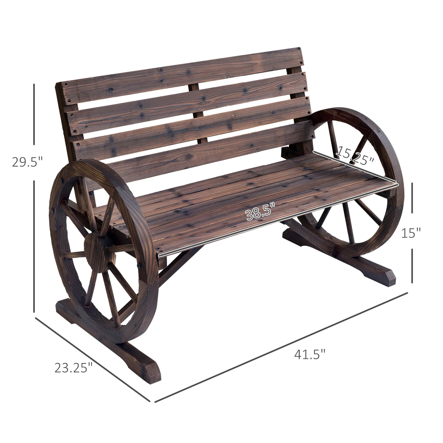 Outsunny Wagon Wheel Bench Wood Outdoor Garden Chair Loveseat