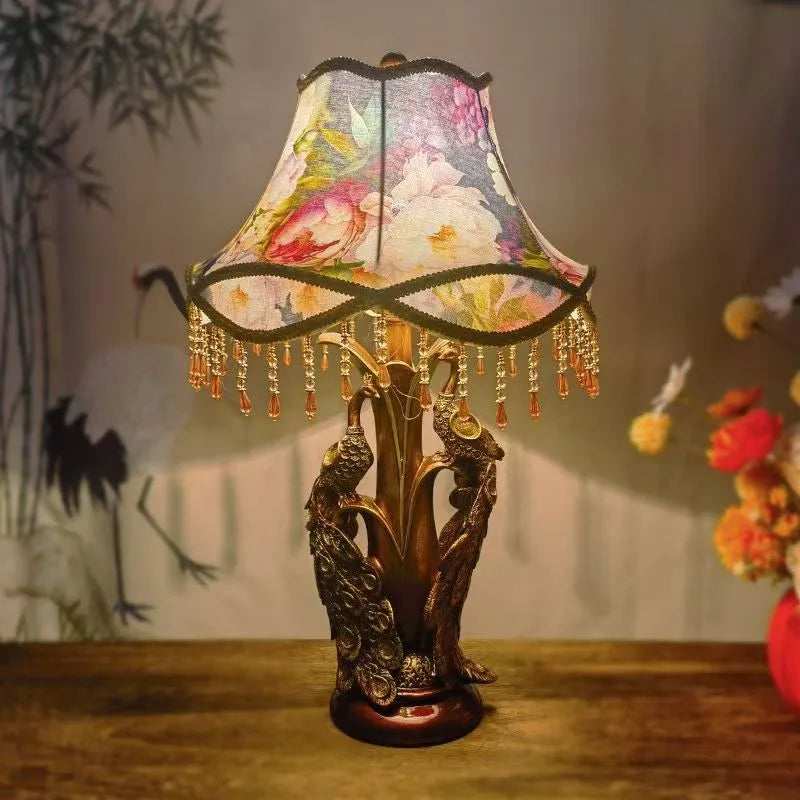 American Retro Peacock Table Lamp LED Contemporary Decor