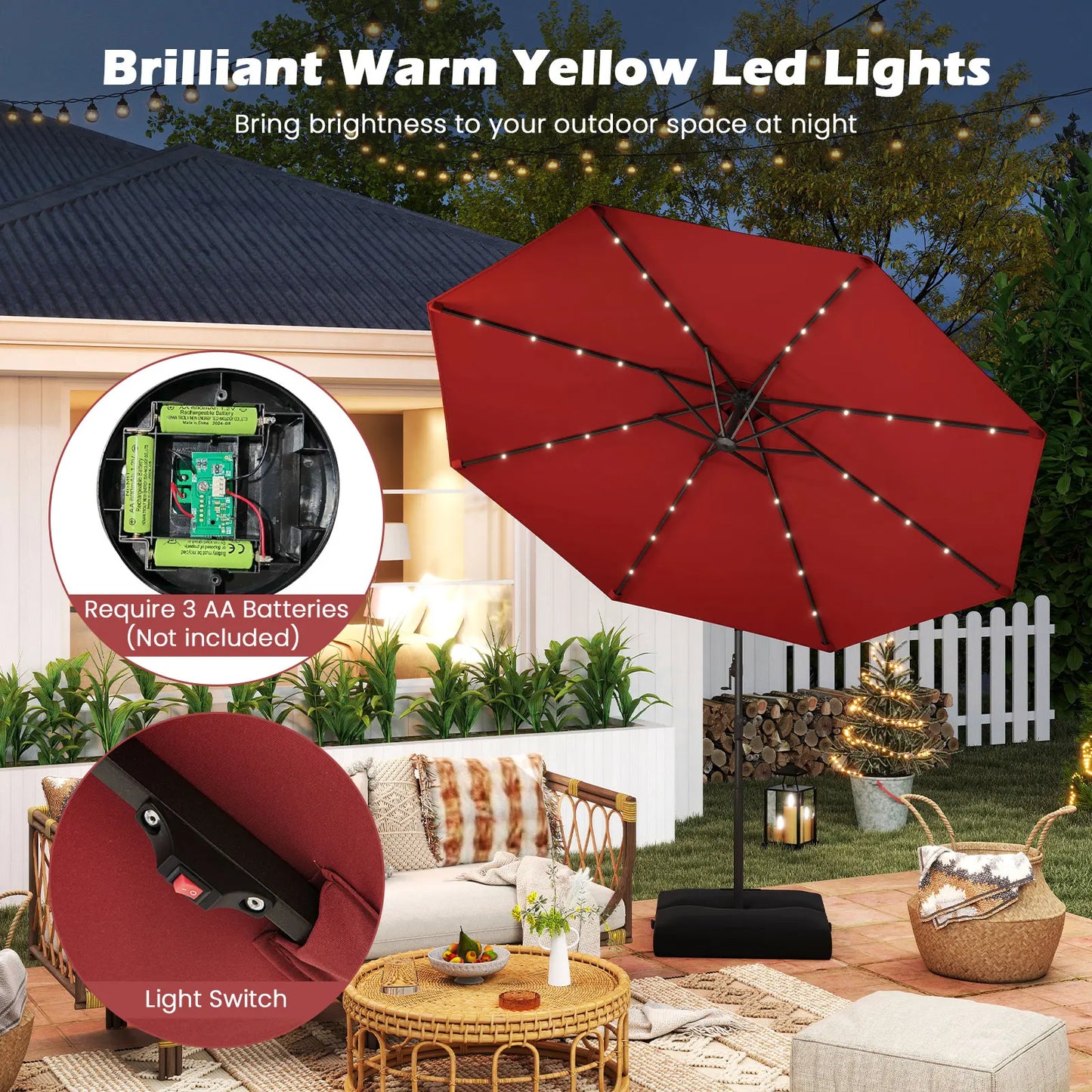 LIFEZEAL Offset Hanging Umbrella With LED Lights For Patios