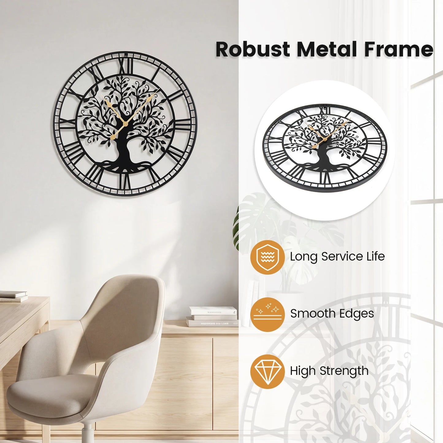 HOMASIS Tree of Life Metal Wall Clock Decorative Timepiece