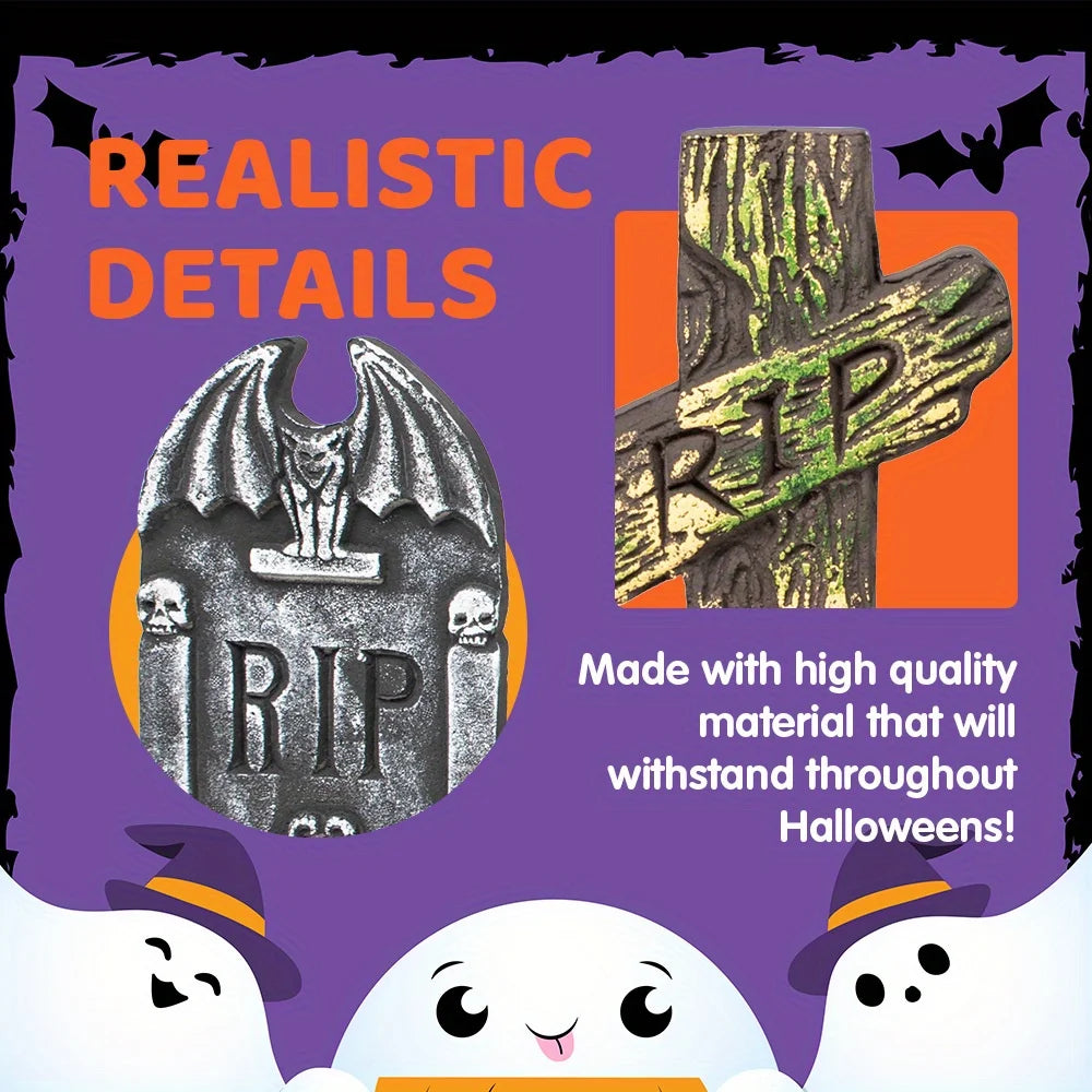 Halloween Foam Tombstones With Metal Stakes For Outdoor Decorations