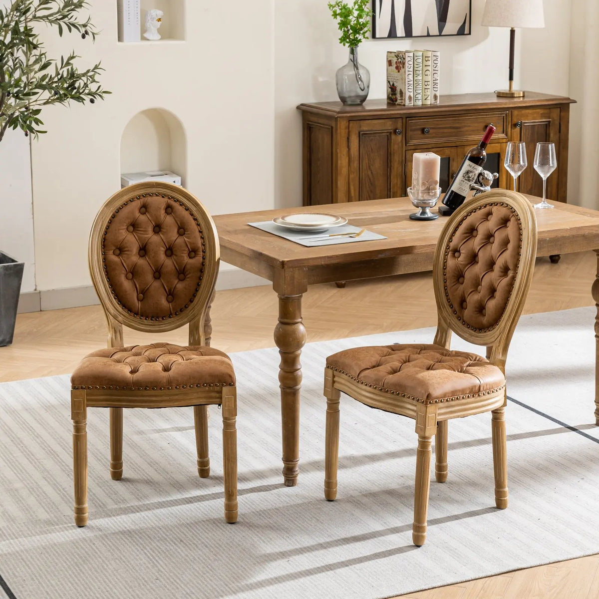 OAKCIA French Solid Wood Dining Chair With Antique Nailhead Trim