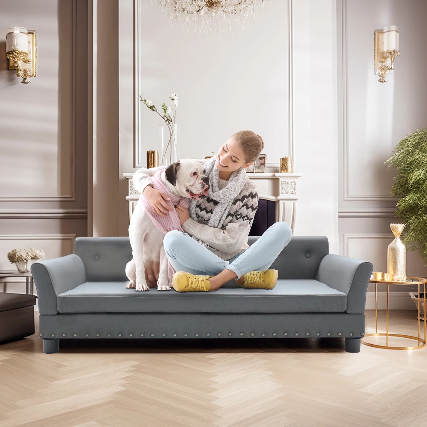 BINGOPAW Elevated Dog Sofa Bed Durable Waterproof Leather