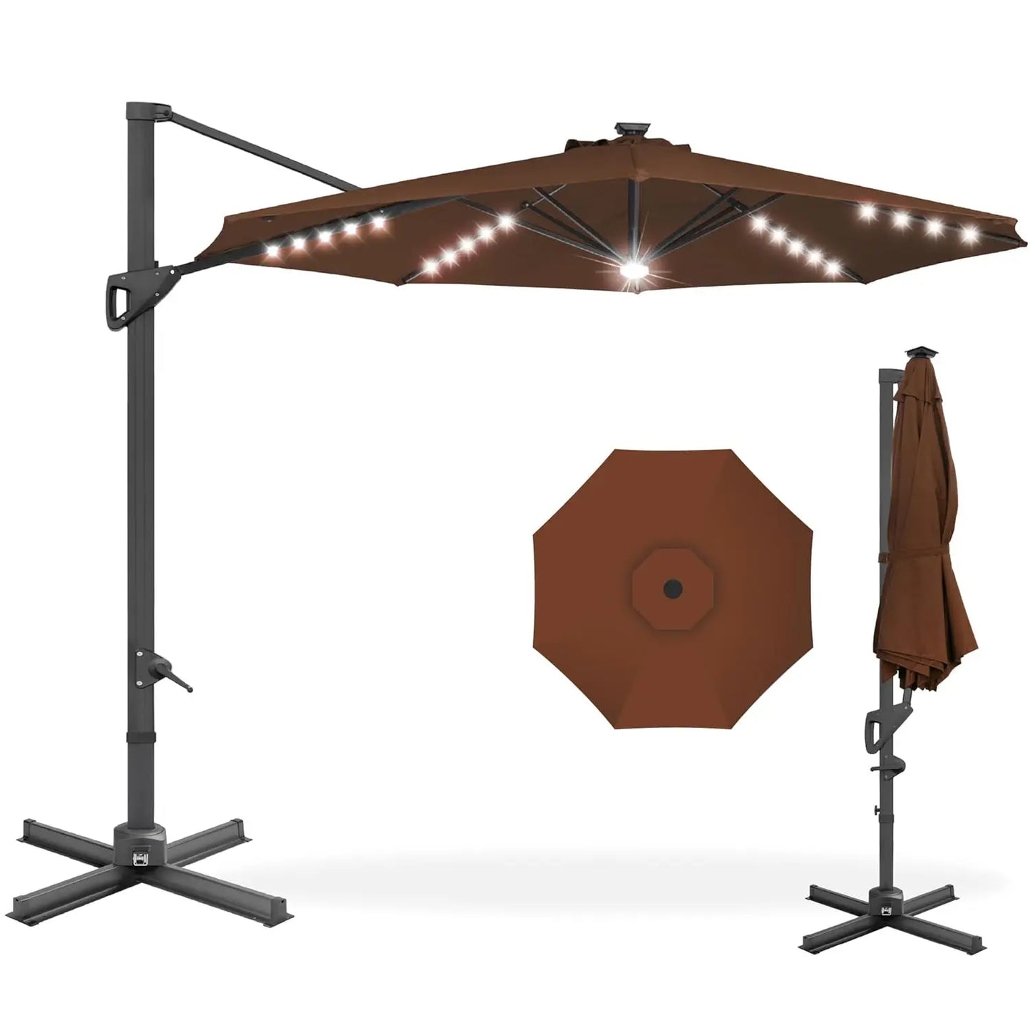 Cantilever Solar LED Patio Umbrella 360-Degree Rotation