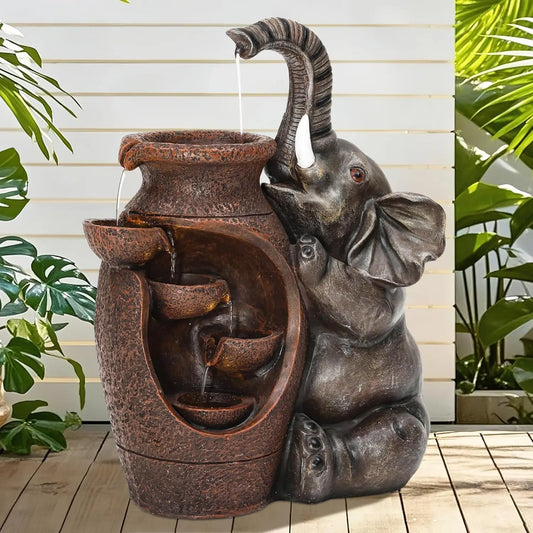 Resin Elephant Outdoor Water Fountain With LED Lights And Pump