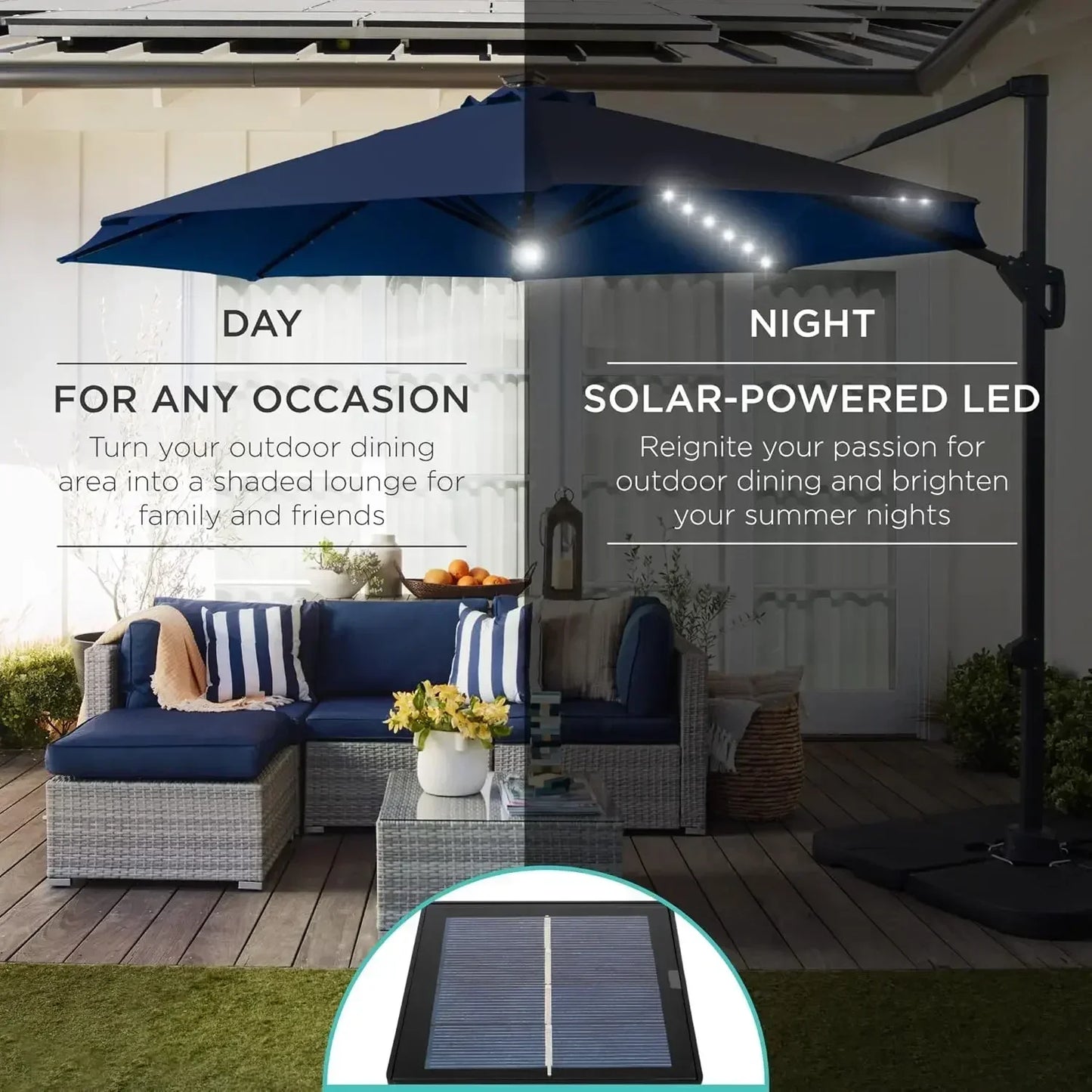 Solar LED Cantilever Patio Umbrella With 360 Degree Rotation