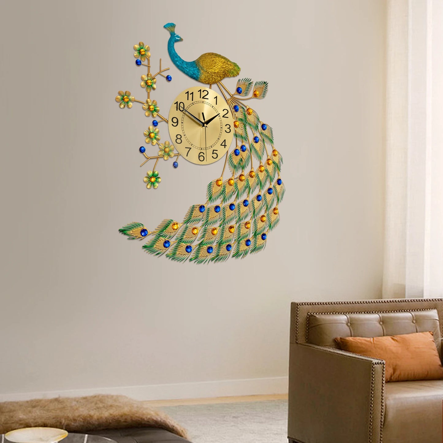 Noned Peacock Wall Clock Modern Acrylic Wall Decor