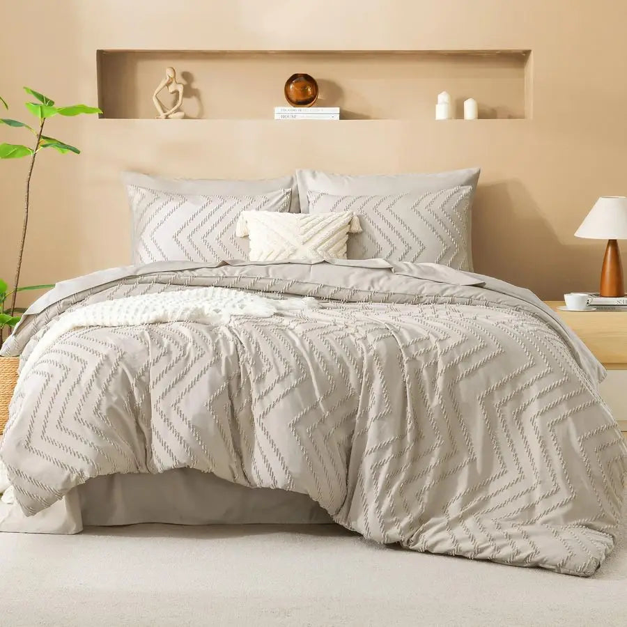 Bed In A Bag 7-Piece Comforter Set With Sheets Chevron Tufted Boho Luxury