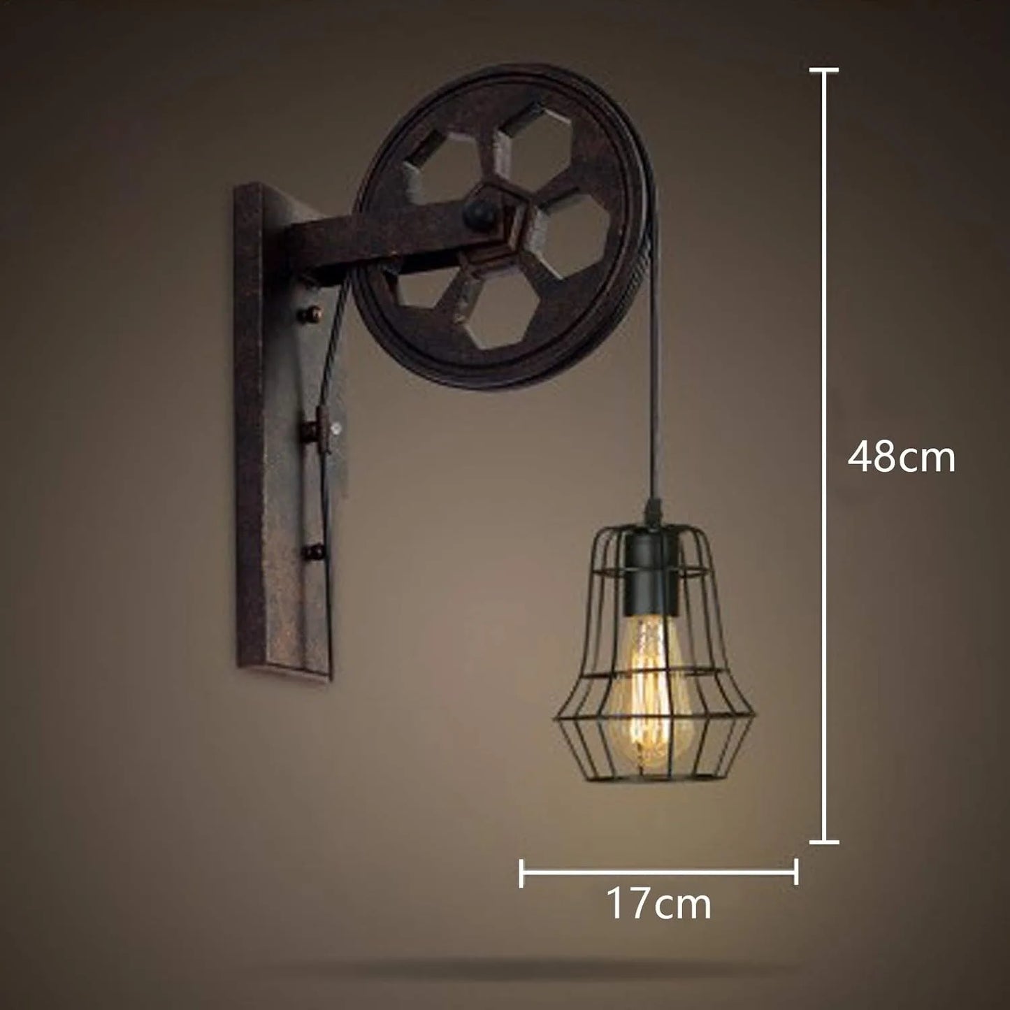 Bymaocar Industrial Wall Sconce Lift Pulley Iron Cage Lamp