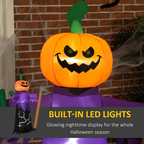 Inflatable Halloween Pumpkin Grim Reaper With LED Lights Waterproof