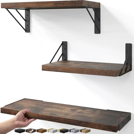 Floating Wall Shelves for Books and Plants Set of 3