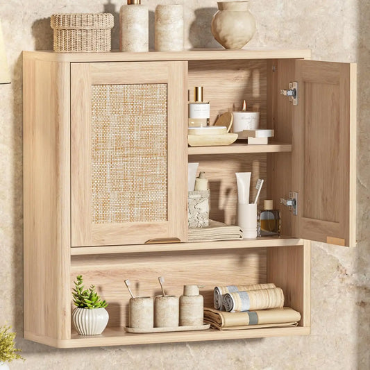 Rattan Bathroom Wall Cabinet Over Toilet Storage Organizer