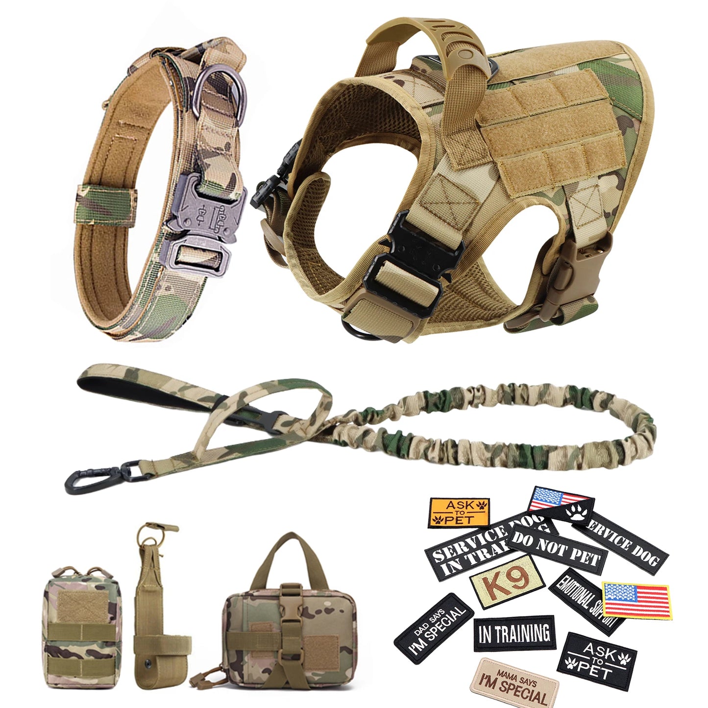 Petravel Military Large Dog Harness Vest Set With Patches For Training