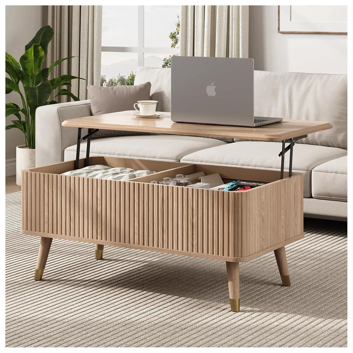 Round Coffee Table With Hidden Storage In Walnut Wood Drum