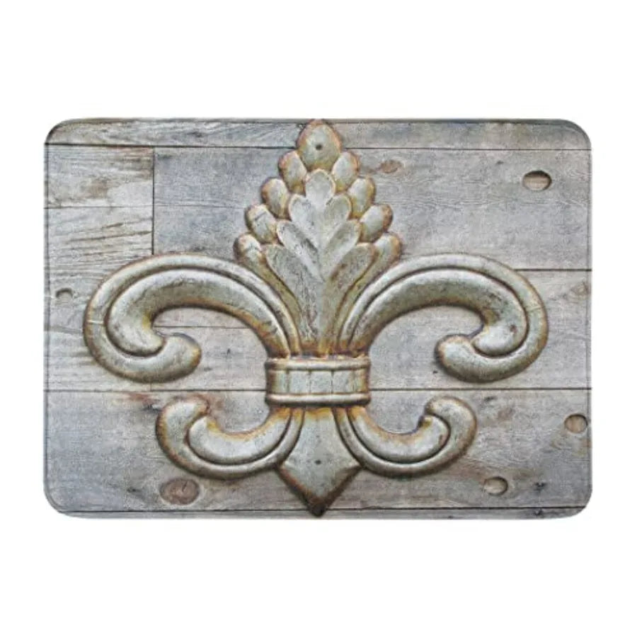 Fleur-De-Lis Waterproof Fabric Bathroom Set With Non-Slip Rugs