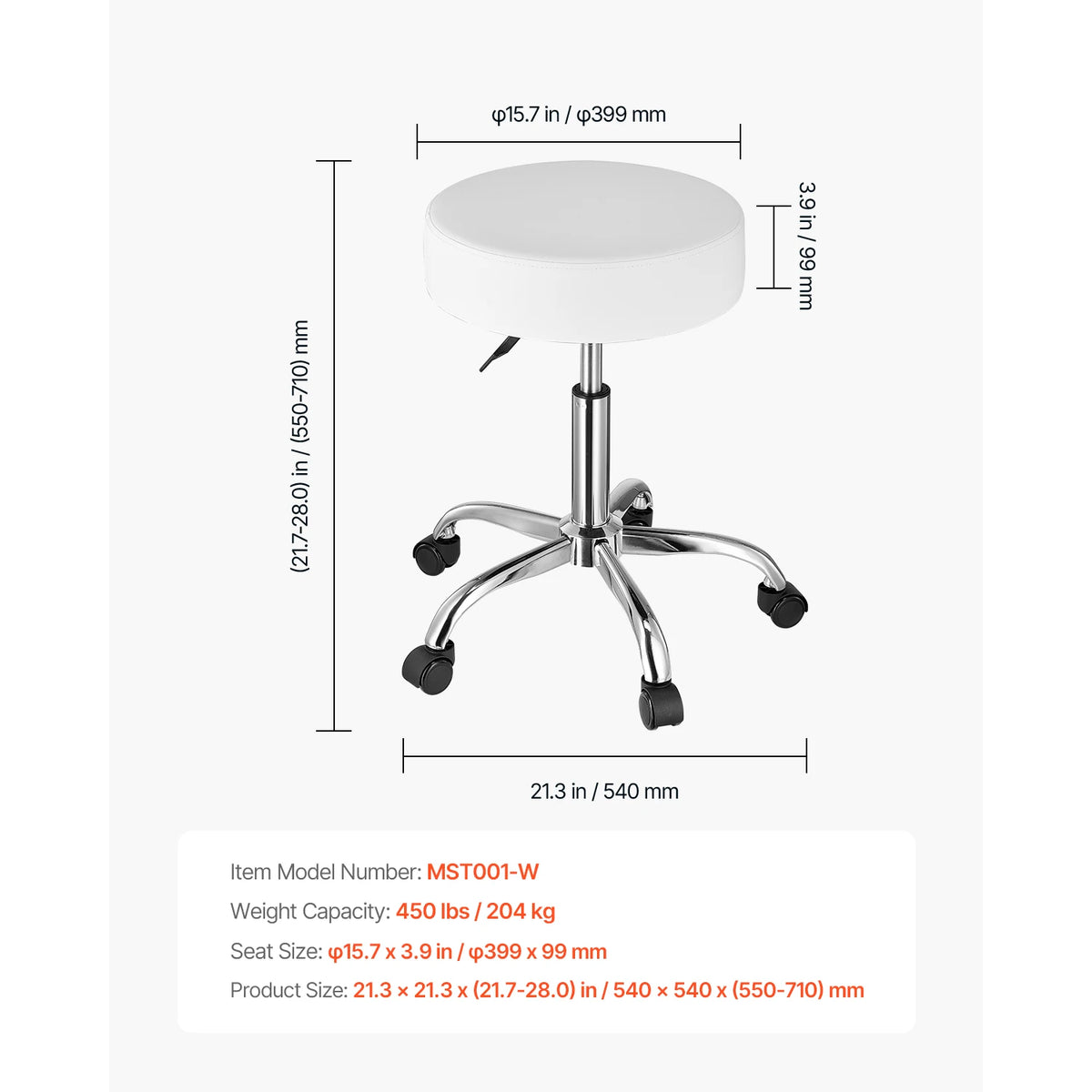 SucceBuy Adjustable Rolling Stool Chair With Wheels for Salon Spa