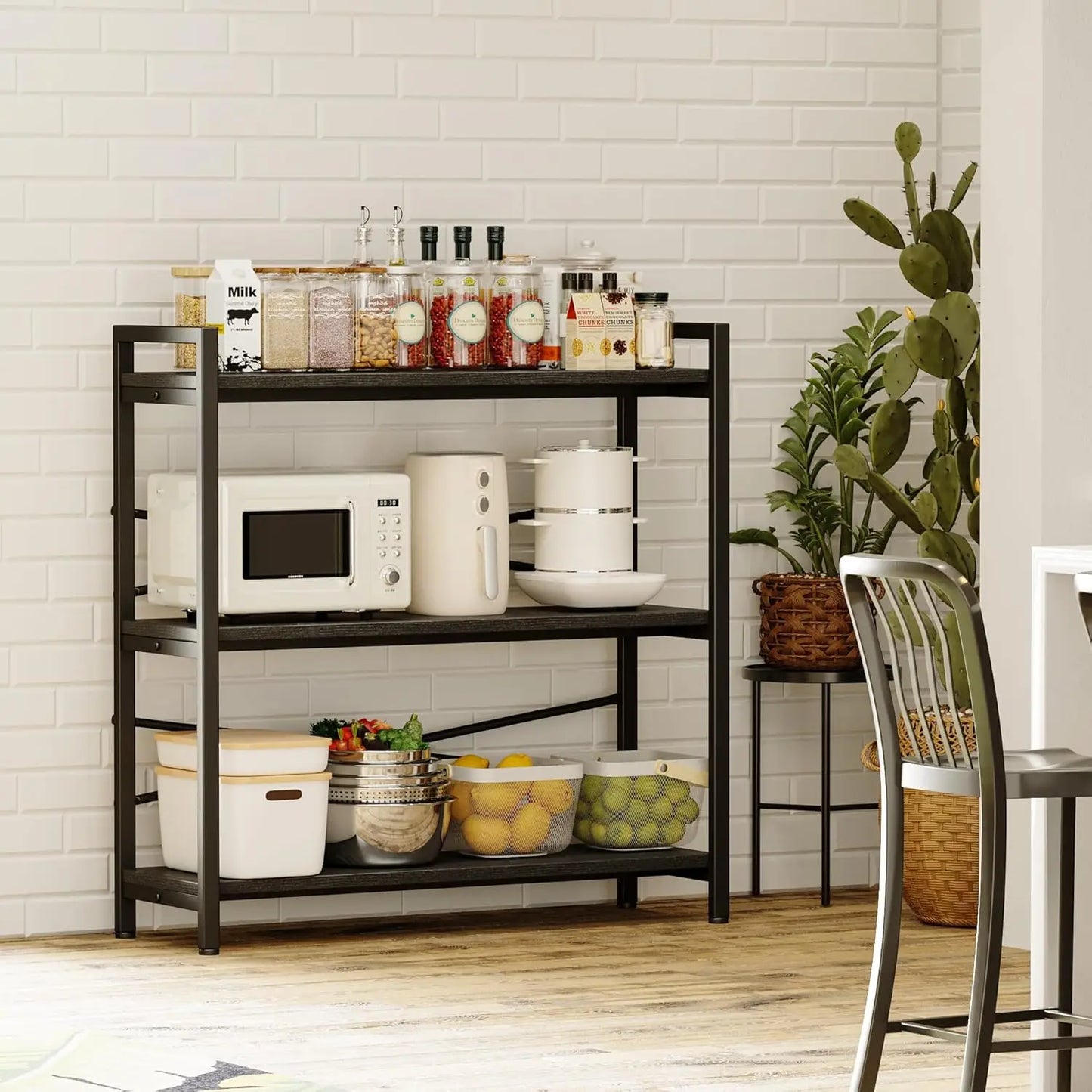 3 Tier Wooden Metal Industrial Bookcase For Living Room Office