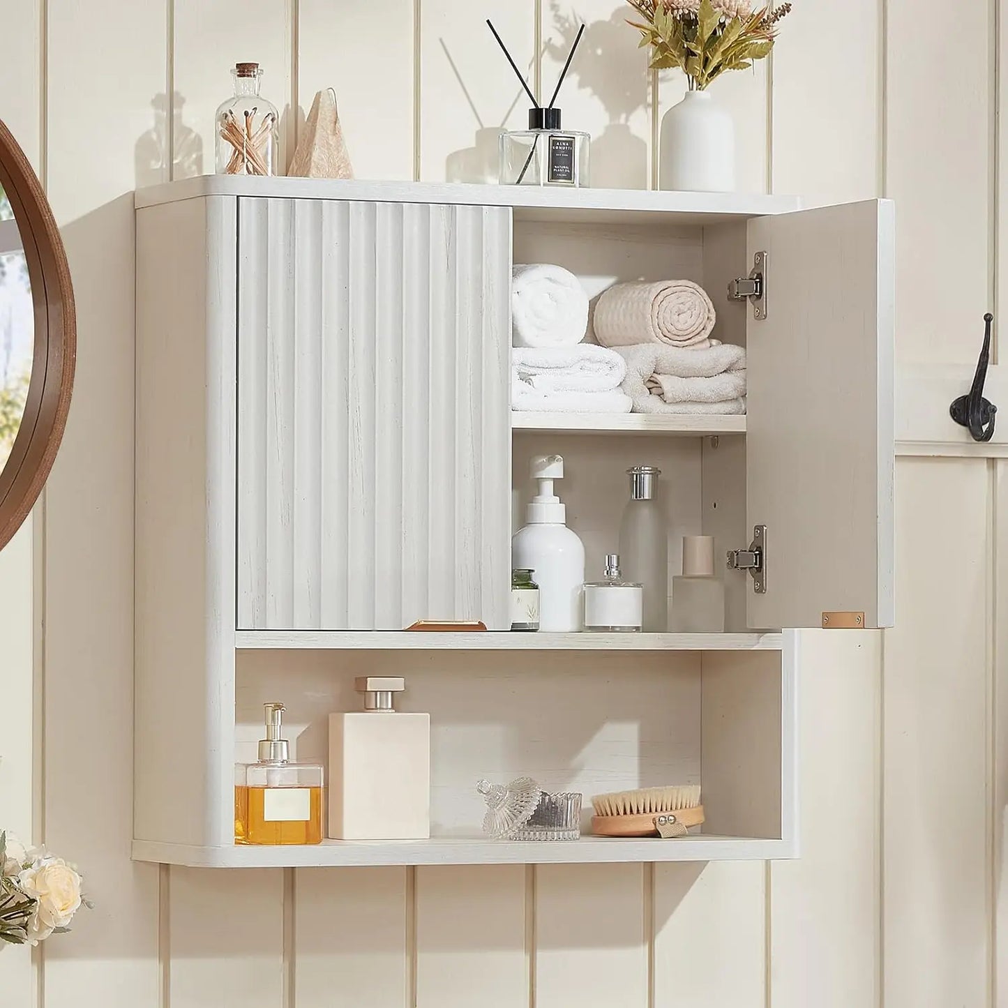 Rattan Bathroom Wall Cabinet Over Toilet Storage Organizer