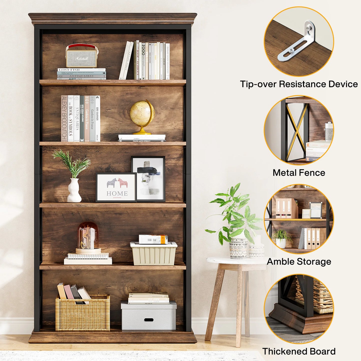 Tribesigns 6-Tier Bookcase Industrial Style Floor Standing Shelves