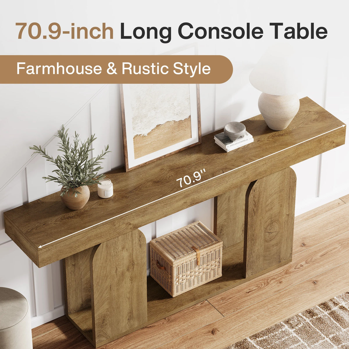 Tribesigns Farmhouse Wood Console Table With U-Shaped Base