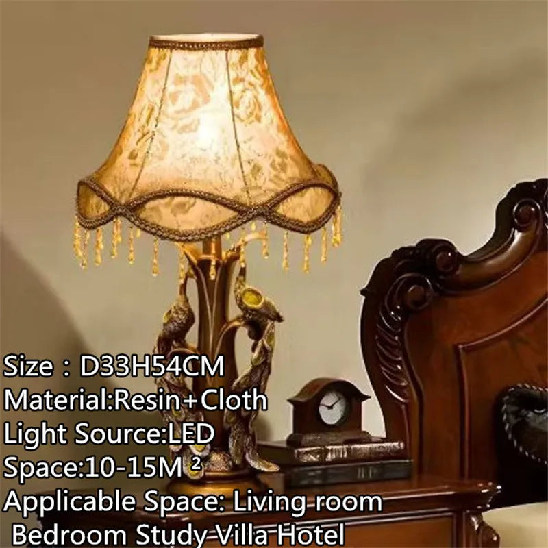 American Retro Peacock Table Lamp LED Contemporary Decor