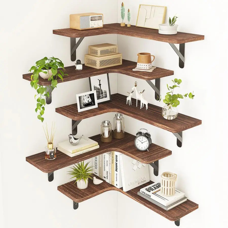 XMSJ Floating Shelves Wall Mounted Rustic Wood Corner Shelf Decor
