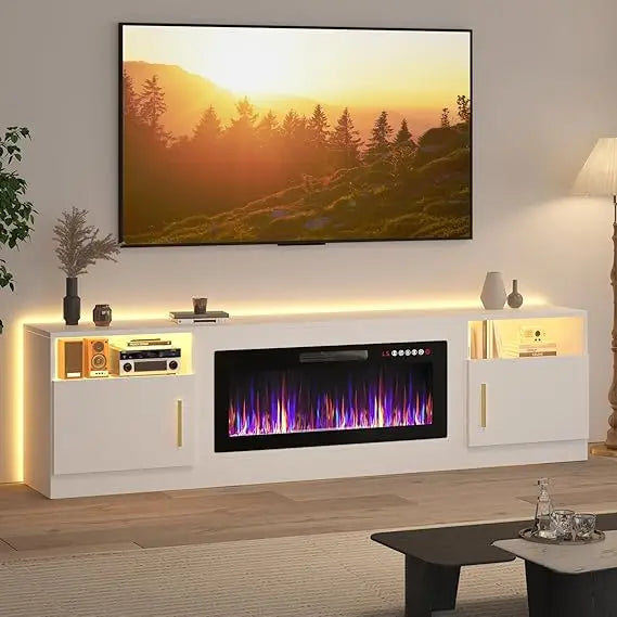 DAFIFY Modern Wood Media TV Stand With LED Fireplace