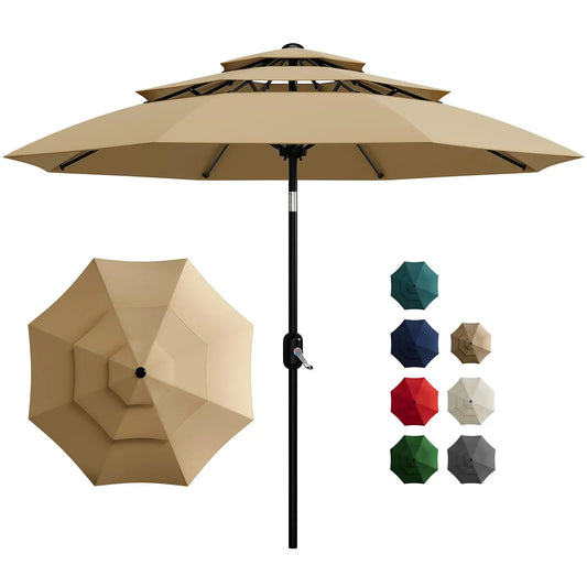 HiMISS 3 Tier Patio Umbrella Vented Sunshade Crank Tilt