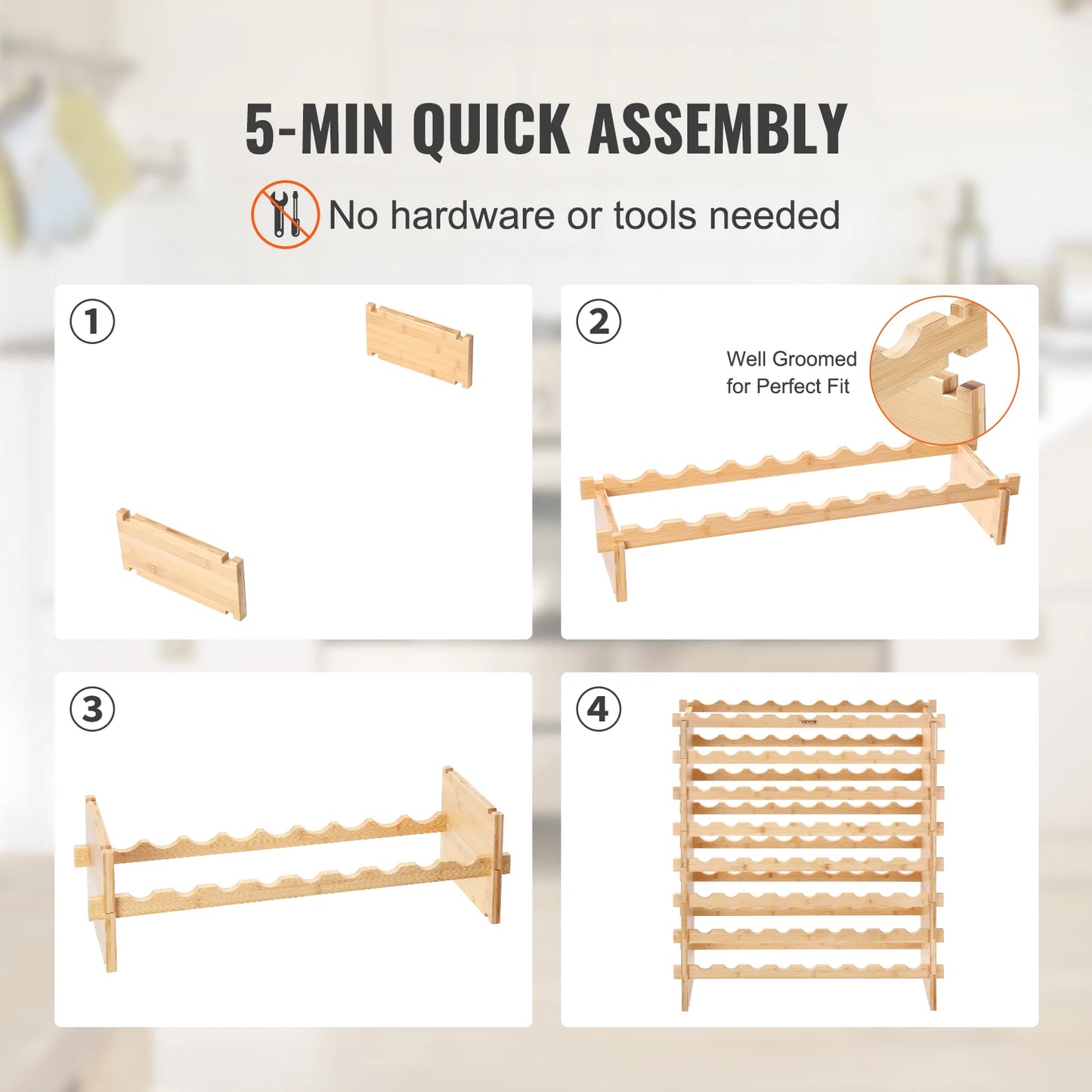 SucceBuy 48 72 Bottles Stackable Genuine Bamboo Wine Rack