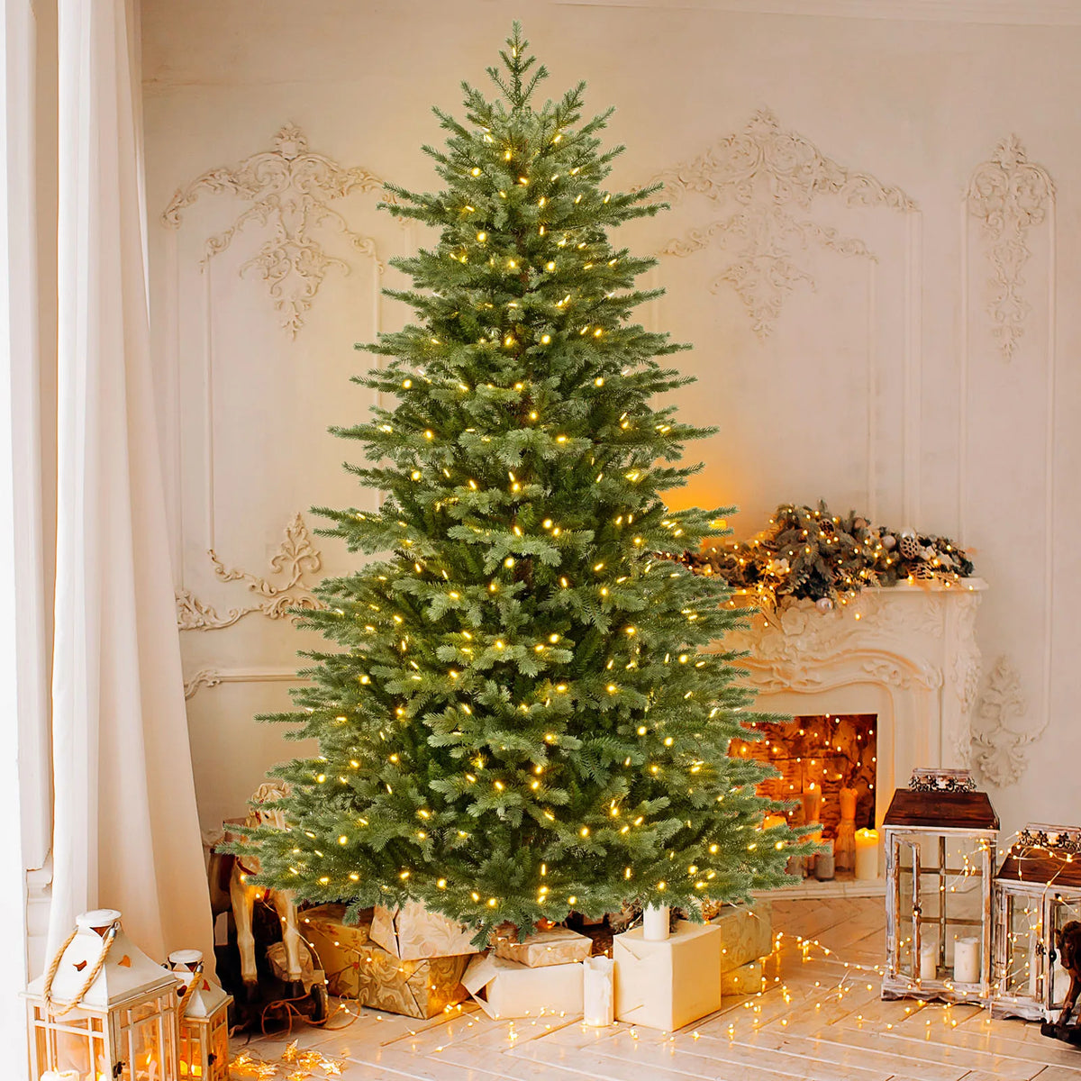 LIFEZEAL Pre Lit Hinged Artificial Christmas Spruce Tree
