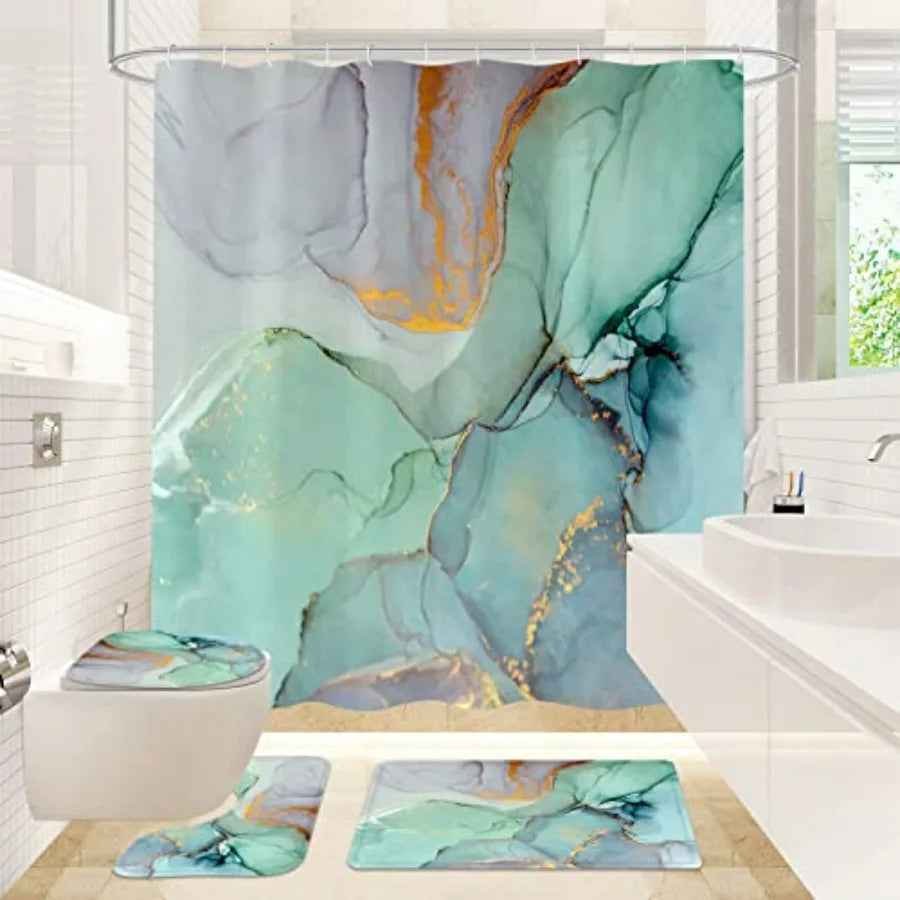 Shower Curtain Set With Non Slip Rugs Bath Mat Accessories