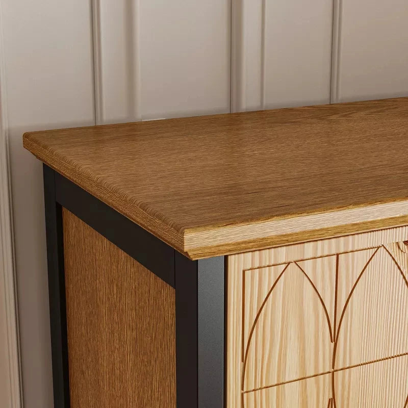 Carved Display Storage Cabinet With 2 Drawers And 6 Shelves