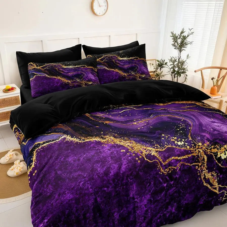 Marble Pattern Comforter Set With Abstract Artwork
