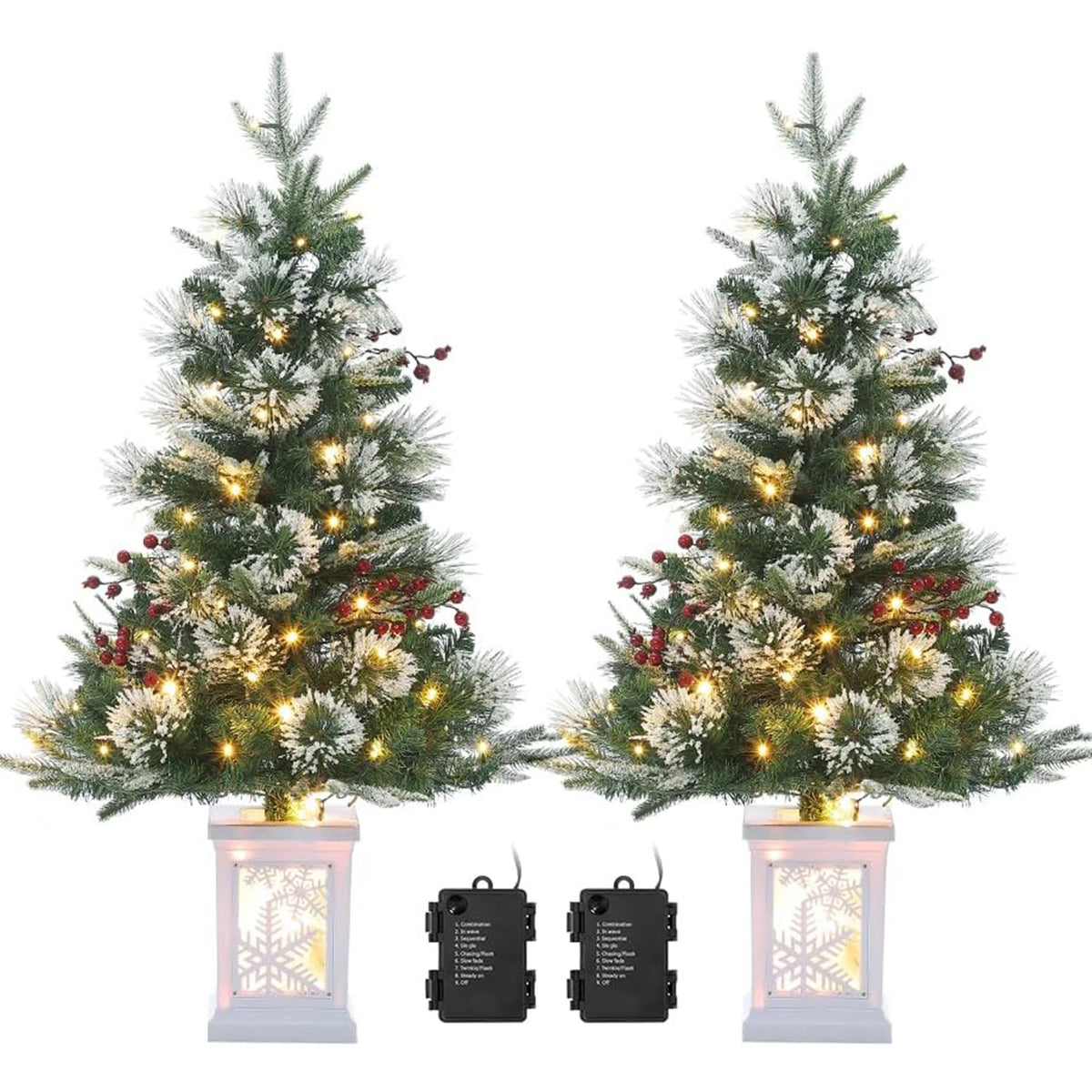 HiMISS Pre Lit Artificial Christmas Trees With Potted Base